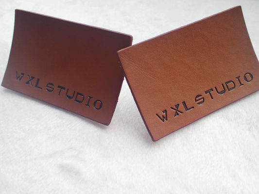 Personalized Logo Garment Leather Patch Embossed Black Logo Leather Label