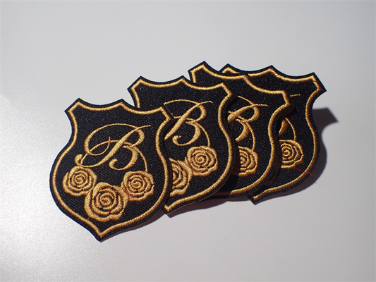 Eco Unique Style Custom Embroidered Patch Gold Rose Raised Effect