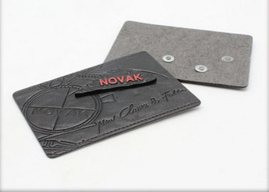 Eco - Friendly Washable Square Engraved Metal Clothing Label With Leather Patch