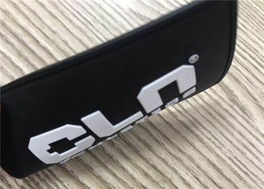 Embossed White Character With Black Background Soft PVC Patches With Sewing Line