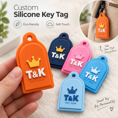Custom Silicone Key Tags with 3D Logo and Customized Color in 50*30mm Size for Promotional Keychains