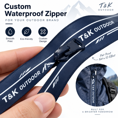 Custom Waterproof Metal Zipper with Auto Lock and Printed Logo for Outdoor Jackets and Sportswear