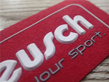 Durable Soft Red Suede Custom Rubber Logo Patches Injection Two Color